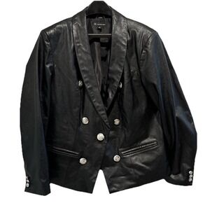 INC International Concepts Women's Black Jacket Biker Faux Leather Jacket Size L